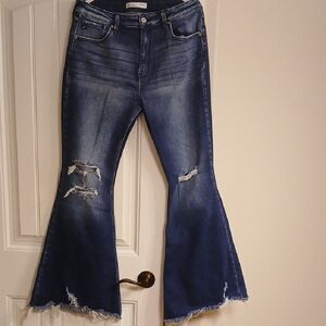 KanCan Distressed Dark Blue Flare Jeans Womens Size 31/32